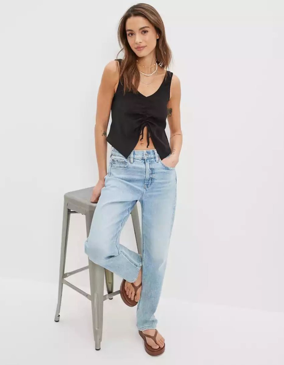 Chemises American Eagle AE Silky Cinch-Front Tank Top Noir Femme | ZZK-68865862